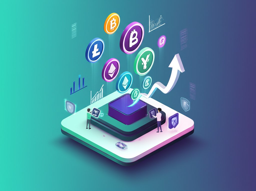 Diversified crypto portfolio chart showing reduced risk, increased reward.