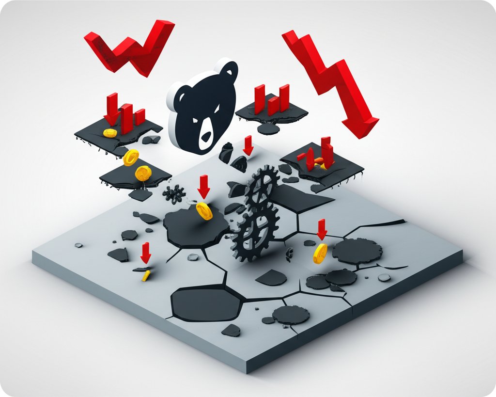 Financial chart illustrating bearish amplification mechanics leading to accelerated market declines.